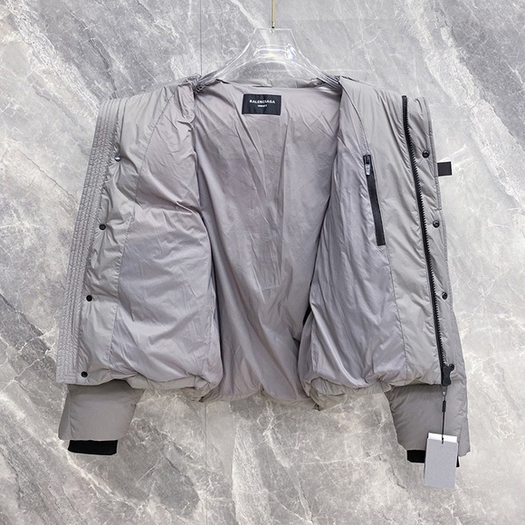 Balenciaga Grey Double B Embossed Hooded Down Jacket - Picture 9 of 9